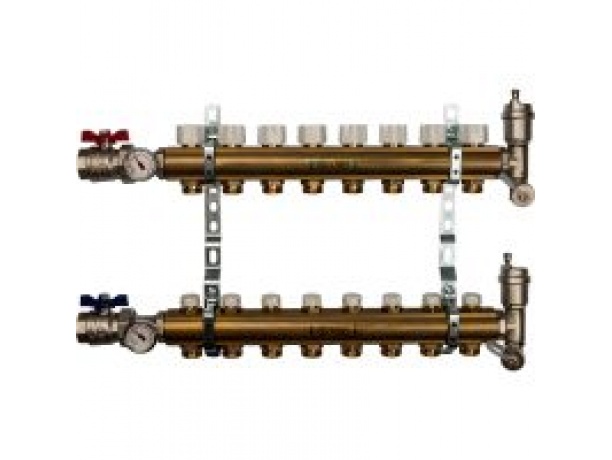 Коллекторная группа STOUT без расходомеров на 8 вых. в комплекте краны и воздухоотводчики