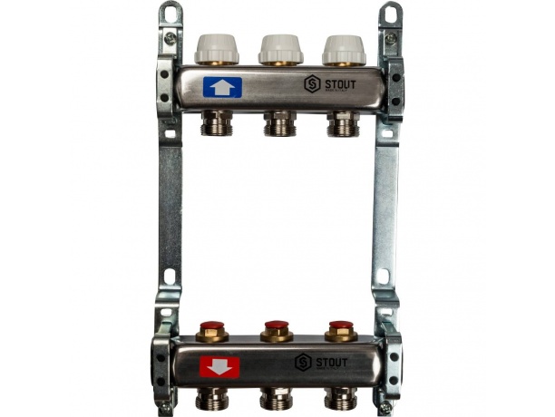Коллекторная группа STOUT без расходомеров на 3 вых. с регулировкой