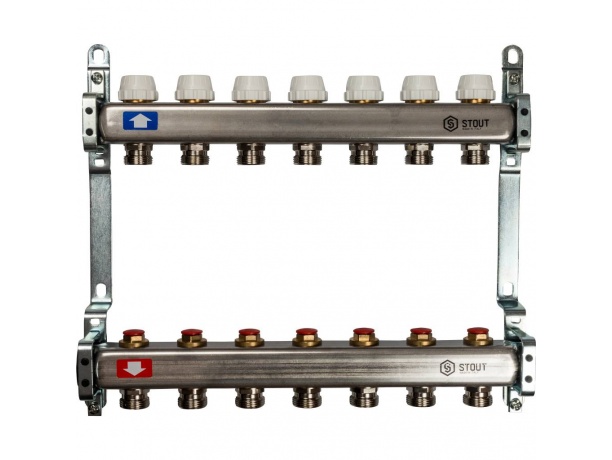 Коллекторная группа STOUT без расходомеров на 7 вых. с регулировкой