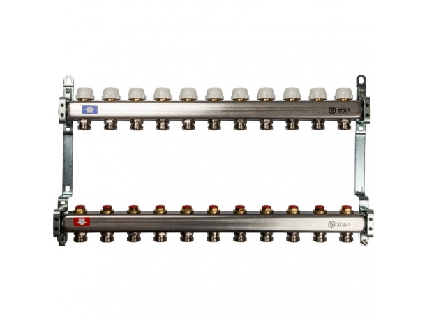 Коллекторная группа STOUT без расходомеров на 11 вых. с регулировкой