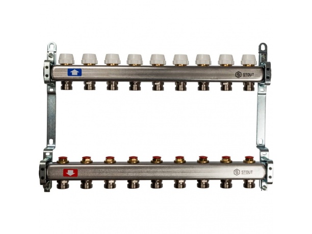 Коллекторная группа STOUT без расходомеров на 9 вых. с регулировкой