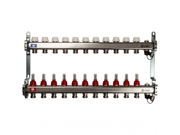 Коллекторная группа STOUT с расходомерами на 11 вых.